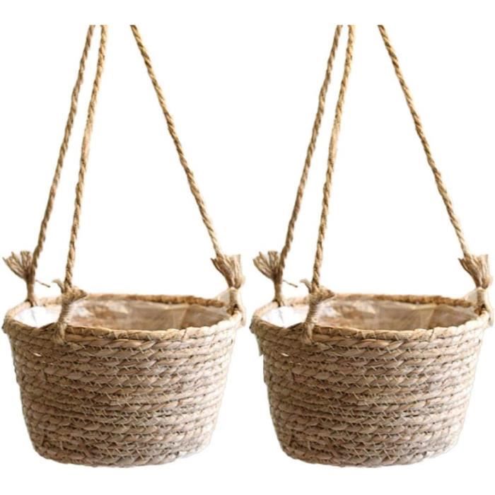 Lot De 2 Suspensions Macramé Pour Plantes – 105 Cm De Long, Corde Coton Noir Avec Pompons | Déco Intérieur, Salon, Balcon