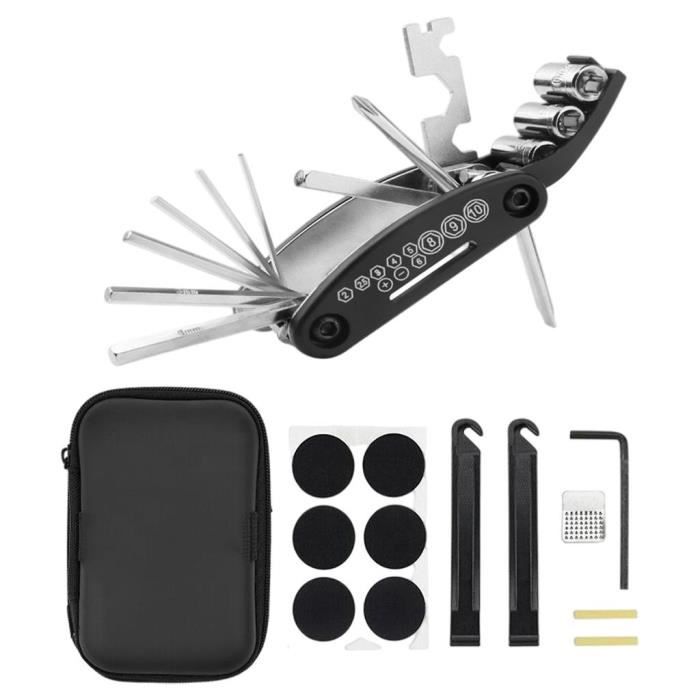 Kit d'outils de réparation de vélo 16 en 1 compact et robuste