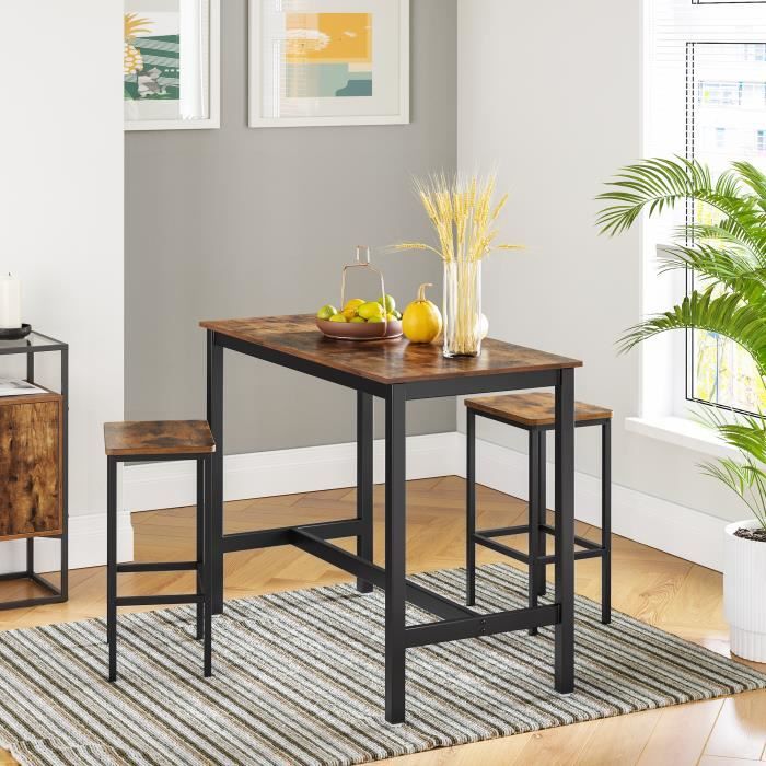 ensemble table et chaises de bar - vasagle - lbt15x - marron rustique - noir - industriel - loft