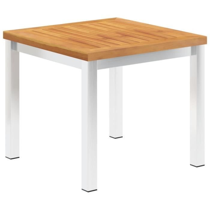 "promo"table extérieure lmt - table d'appoint de jardin 45x45x38 cm bois d'acacia et inox 6,8kg