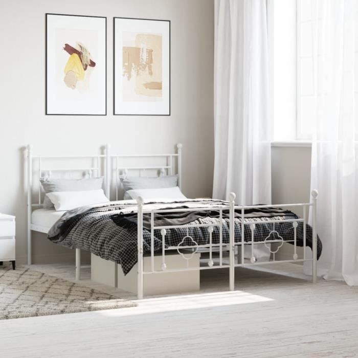 Cadre de lit métal - avec tête de lit et pied de lit blanc 140x190cm A74406
