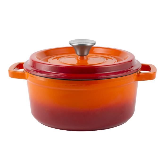 Grande Cocotte Ronde En Fonte émaillée Orange Vintage 4L - Compatible Induction