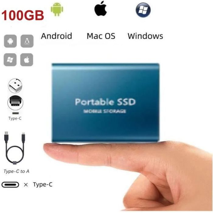 WOSHITE Disque SSD externe - Disque dur externe portable 4To - Bleu 