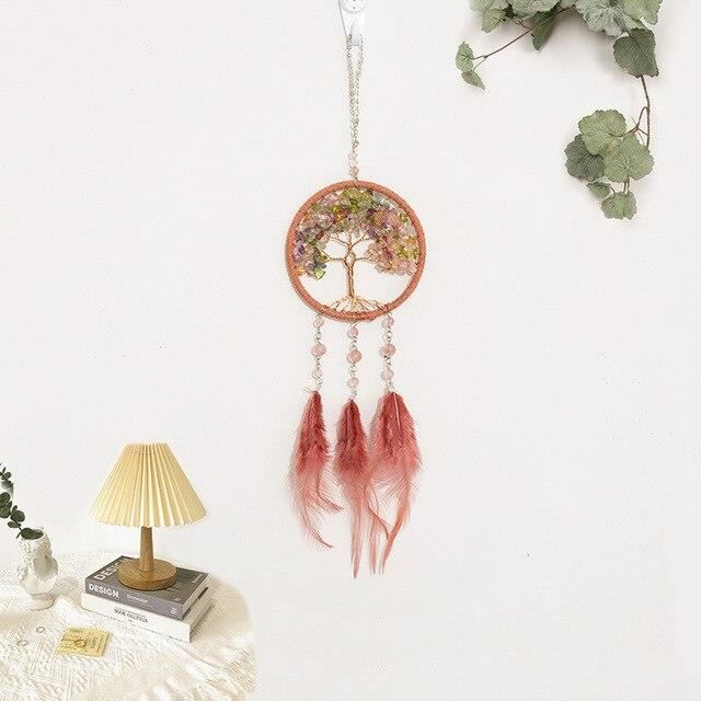 Accessoire Spiritualité Boho WisePoint Attrape-Rêves Artisanal à Plumes Arc-en-Ciel - Décoration Murale Bohème - Pour Chambre, Salon Attrape-rêves Fait Main Salon