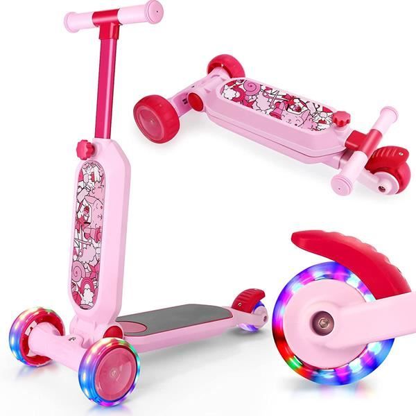 Trottinette Enfant 50 Kg Max BELEEV Trottinette Enfant Pliable à 2 Roues LED Lumineuses - Hauteur Réglable 3 Positions - Support Téléphone Inclus