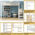 Lit mezzanine 90x200 avec échelle de sécurité, lit enfant avec armoire à structure en fer et table d'ordinateur blanc-1