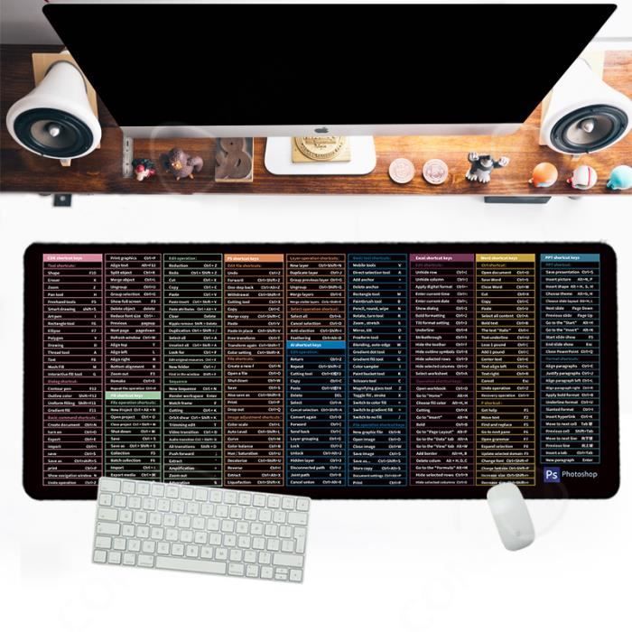 Raccourcis clavier tapis de souris Grand Xxl (900x400x3mm) épais Tapis de  souris étendu Pad de bureau Tapis de souris d’ordinateur souple pour