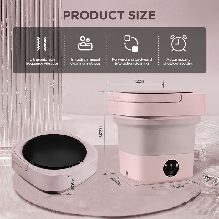 Mini Machine à Laver Pliable Portable Oamger 10L - 3 Modes, Ultrasons, Pour Camping, Voyage, Petits Vêtements