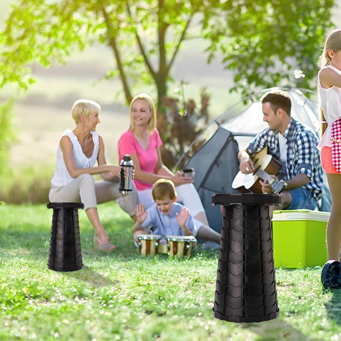 Tabouret Pliant Télescopique Avec Dossier – Hauteur Réglable 9-45 Cm, Assise Diamètre 30 Cm, Capacité 227 Kg, Pour Camping, Pêche Ou Jardin