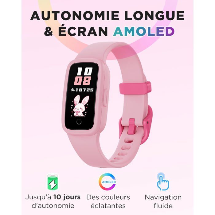 Vigor 2 – Montre Connectée Enfant Fille & Garçon 5-12 Ans Avec Podomètre Et Cardio
