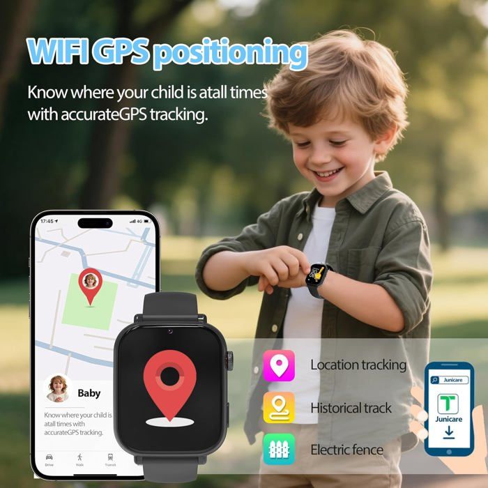 Montre Intelligente Enfant 4G GPS - Appels Vidéo, Caméra, SOS - Écran 3,6 Cm, Batterie 400 MAh, étanche