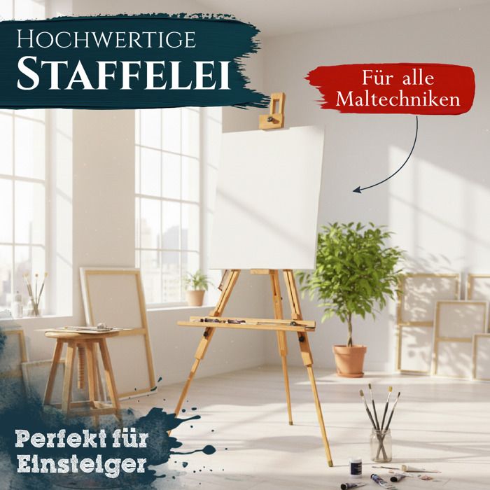 Artina Sydney Chevalet De Table En Bois – Petit Chevalet Pliant Stable Pour Toiles Jusqu’à 80 Cm – Réglable En Hauteur Et Inclinaison – Idéal Pour Peinture Aquarelle, Acrylique, Huile