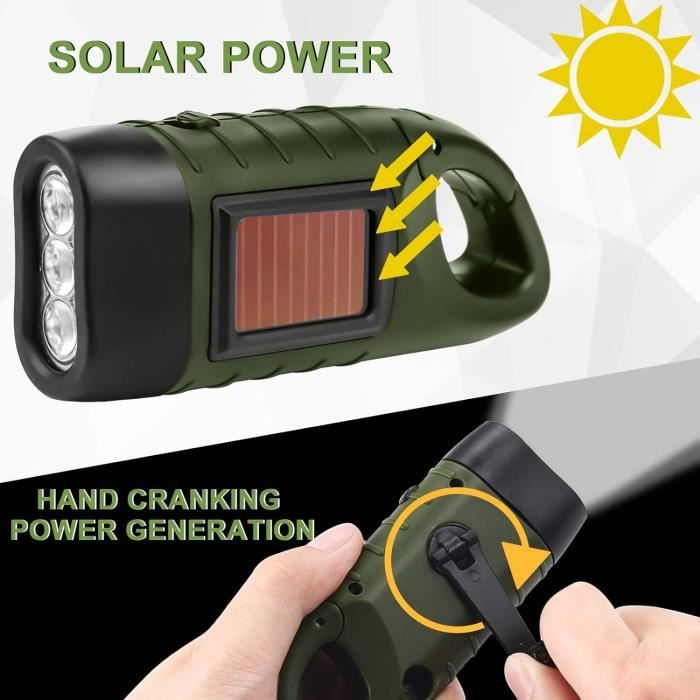 Mini lampe rechargeable de poche solaire et à Dynamo à manivelle