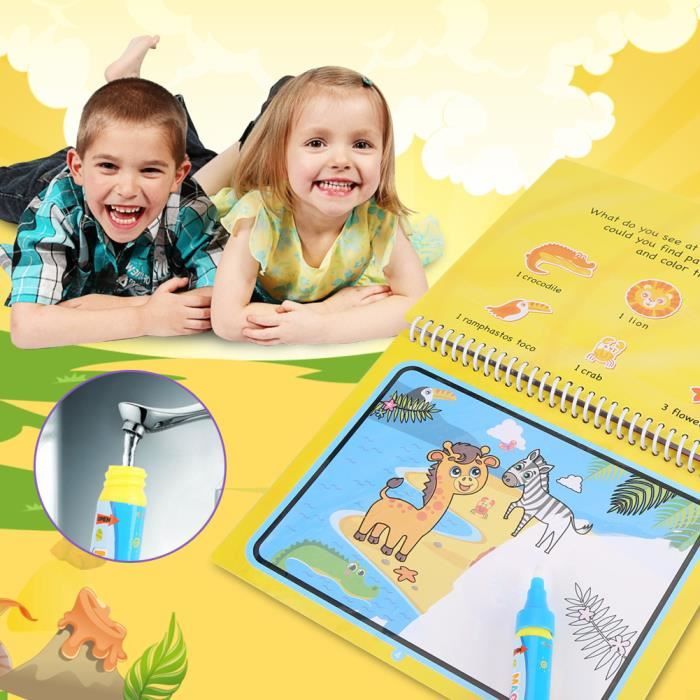 Lot De 4 Livres De Coloriage Magique à L'Eau - Activité Enfant Sans Gâchis - Réutilisable, Compatible Water Wow - Dès 3 Ans