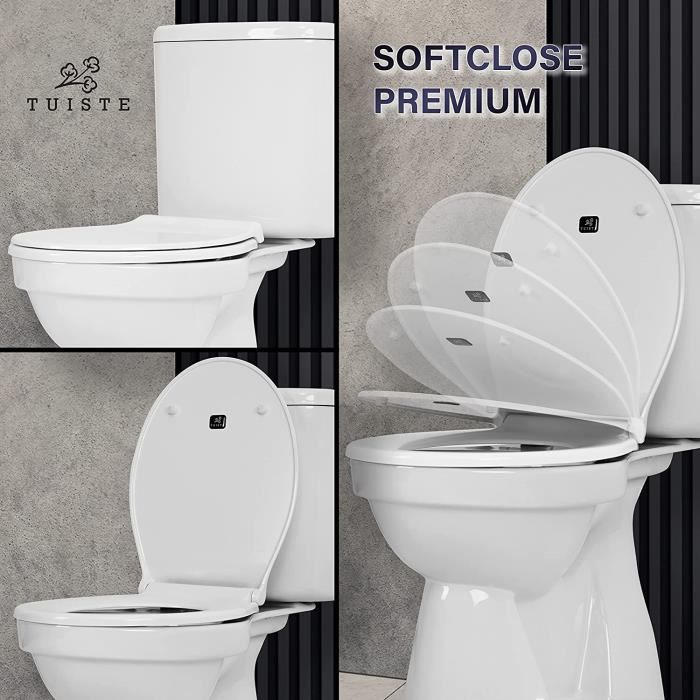 Abattant WC lunette de toilette Senzano, Forme en D, Fermeture douce, amovible, antibactérien, en Duroplast et inox