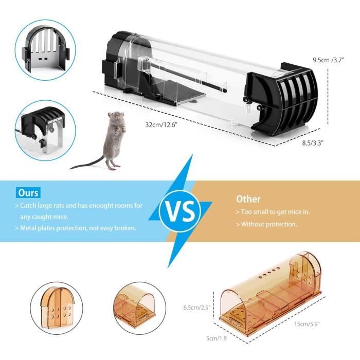 2PCS Piège à Souris Humain, Réutilisable Piège à Rat Vivant, Professionnel Piège à Souris Efficace Souricière Utilisable