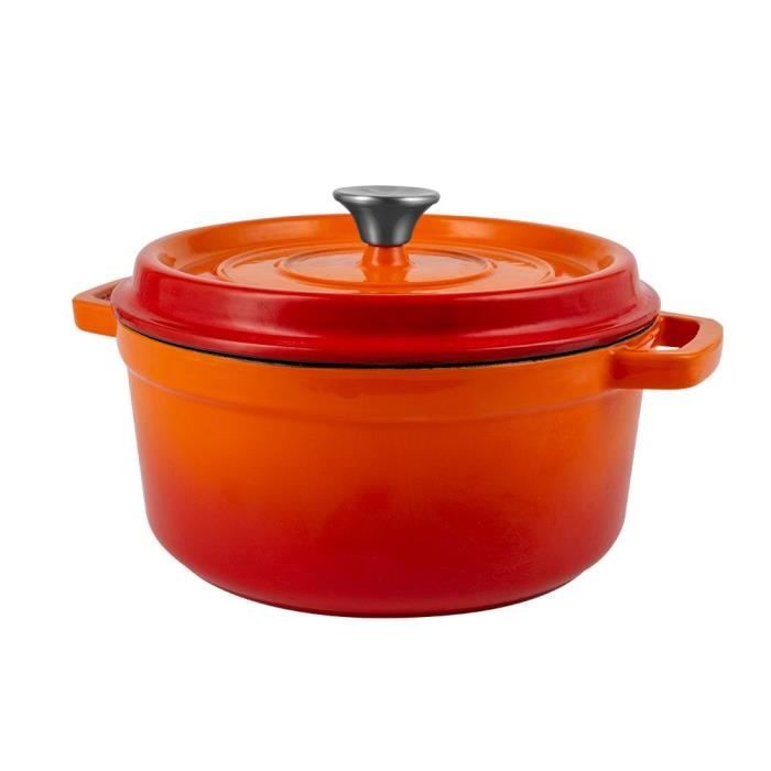 Lot De 3 Casseroles En Fonte Vintage Cuisine Royale – Orange, Manches Bois, Années 70, Tailles 14/16/18