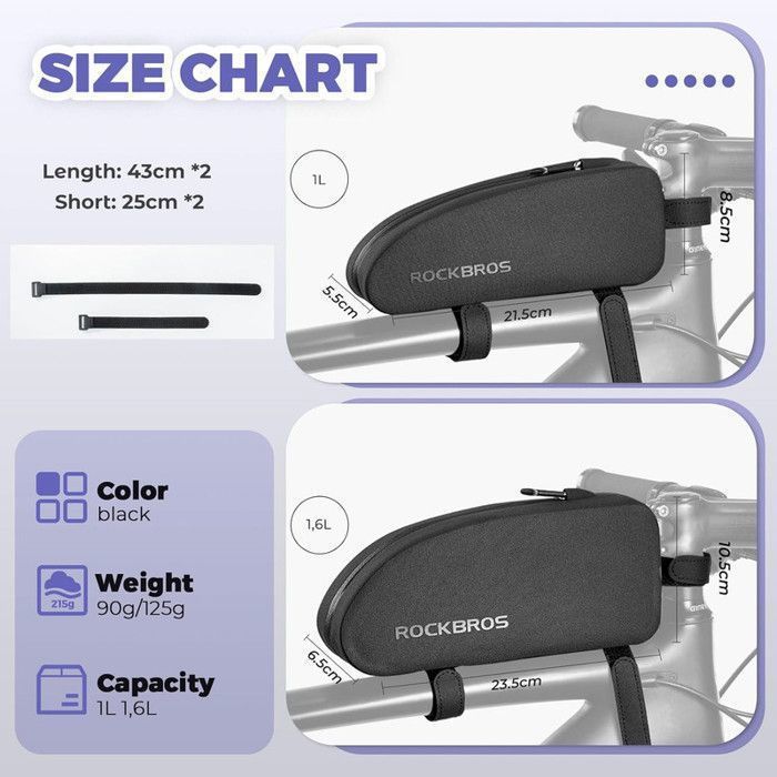 Sac De Cadre Vélo ROCKBROS étanche – Pour Téléphone 6,5” – Noir Taille S