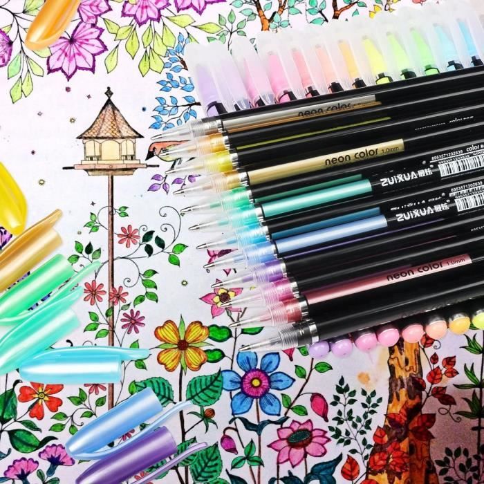 Ensemble de stylos à encre gel Lemical Value 48 stylos à paillettes gel 4  types de stylos de peinture tout-en-1 (stylo à paillettes, stylo  métallique