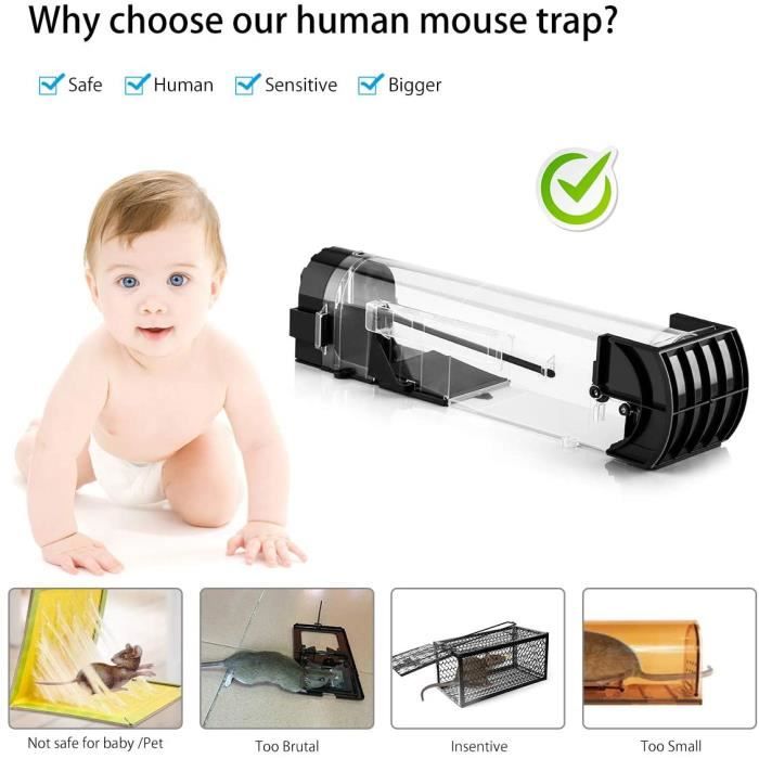 2PCS Piège à Souris Humain, Réutilisable Piège à Rat Vivant, Professionnel Piège à Souris Efficace Souricière Utilisable