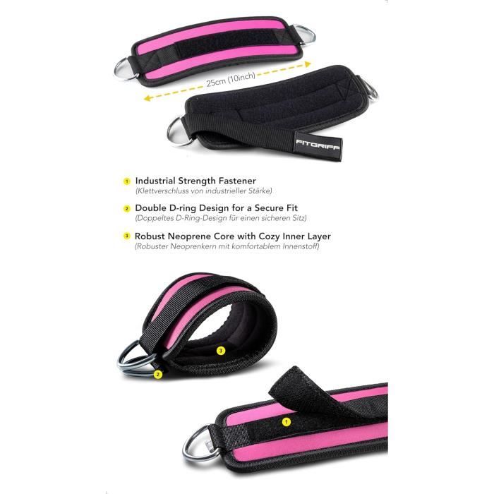 Sangles Cheville Fitness FITGRIFF V1 - Néoprène - Pour Poulie Et Musculation Jambes/Fessiers - Anneaux D Métalliques