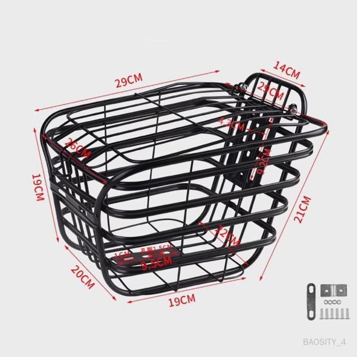 Panier Vélo Avant Amovible - Système Quick Release - 27x34,5x26 Cm - Métal Mailles Serrées - Noir