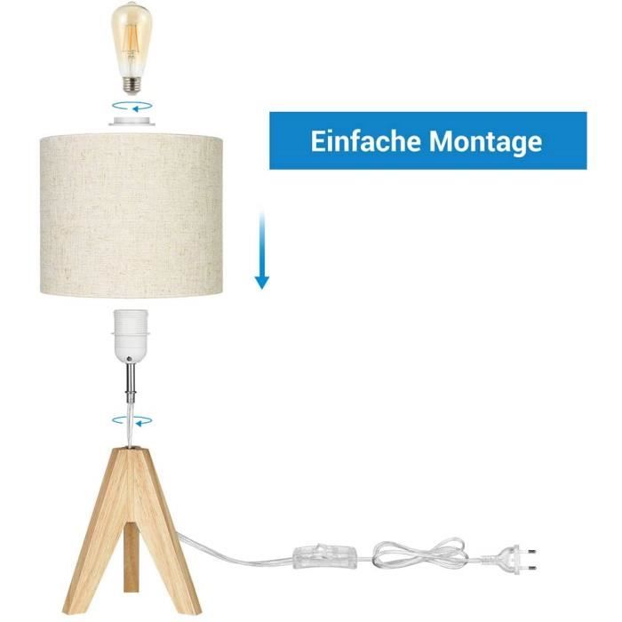ZMH Lampe de chevet Chambre à coucher Lampe de table en bois - Douille E27  Lampes de