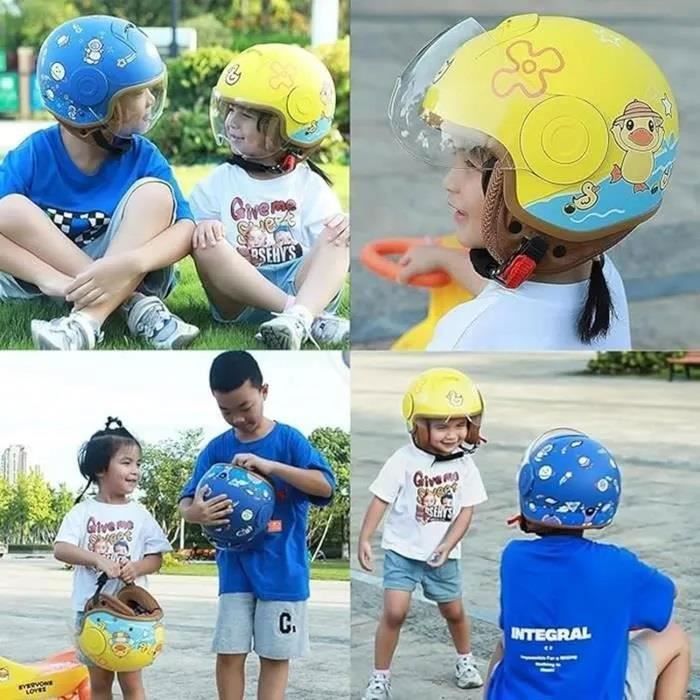 GZEZHA Casque de Moto pour Enfants avec Oreilles de Chat électriques, Demi-Casque pour Jeunes, Petit et léger pour Scooter de Route, vélo, cyclomoteur de 2 à 14 Ans A,54-61cm