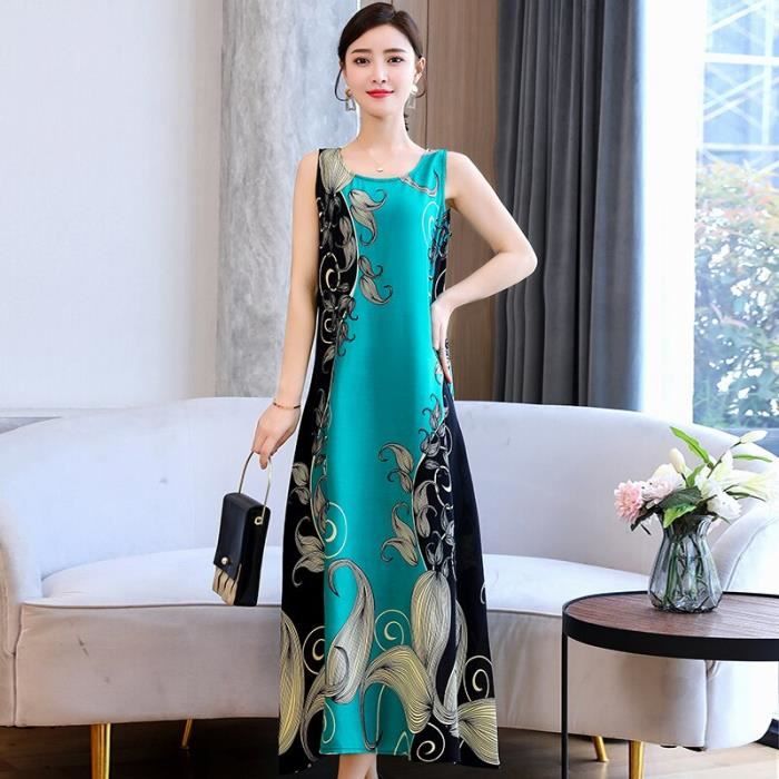 Robe Robe longue d ete sans manches pour femmes 20 couleurs vetements amples pour tous les jours decontractee col rond D965072387 Blanc Cdiscount Pret a Porter