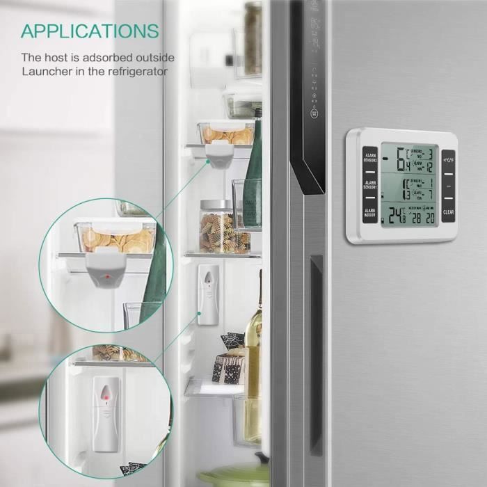 Thermomètre Réfrigérateur/congélateur Geevon Sans Fil 2 Capteurs - Alarme, Enregistrement Min/max, écran LCD, -40°C à +37°C