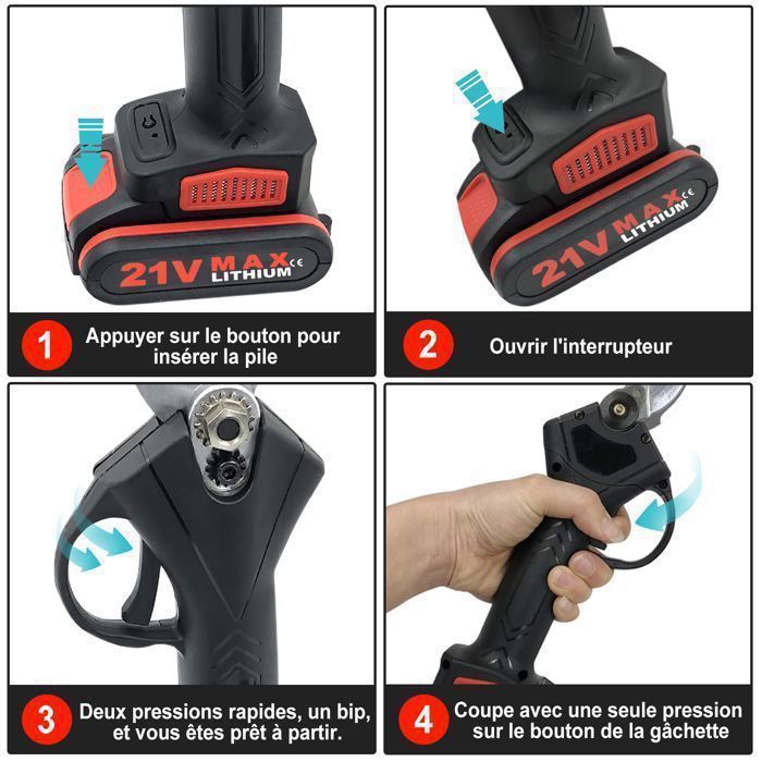 Sécateurs Électriques Sans Fil, Lame Suisse Sk5 De Coupe 32 Mm, 2 16.8V