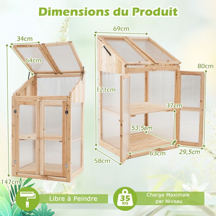 Serre De Jardin HOMASIS 143 X 73 X 195 Cm – 6 Étagères En Grillage, Porte Roulante Zippée, Cadre Métal Robuste, Protection UV, Idéale Pour Légumes, Fleurs Et Plantes D'Hiver