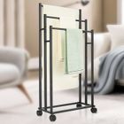 YULINLAND Porte-serviettes sur pied, 3 niveaux d'étendage, Avec roulettes, Support serviettes Étagère de salle de bain, Noir