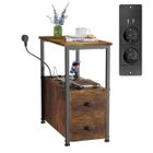 VIVOLILV VIVOLIL Table de Chevet - Table d’Appoint 2 Tiroirs et Ports USB - pour Petit Espace - Style Industriel - L 30 x P 60 x H 61 cm