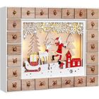 Spielwerk® Calendrier de l'Avent en bois réutilisable 'Père Noël et son traîneau' 24 tiroirs à remplir LED Blanc chaud 3D Déco Noël