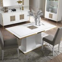 Table de repas - NAHESA - Blanc - Bois - L 160 x l 90 x H 77 cm - Blanc brillant/Or
