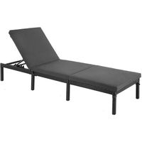 Chaise longue bain de soleil transat de relaxation avec matelas de 5 cm surface tissee inclinable 59 x 198 x 28 cm charg