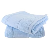 LINANDELLE - Lot de 2 serviettes invité en coton bouclette éponge avec bande à broder en toile AIDA - Bleu - 