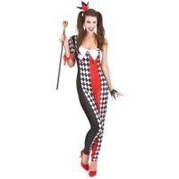 Déguisement Joker Femme - Combinaison élastique à bandes verticales rouge et noire - Accessoires inclus
