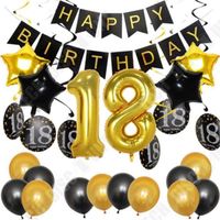 TD® Ballons Happy Birthday 18ème Anniversaire- Fournitures Décorations 18 Ans- Noir et Or Gros Ballon Aluminium & Latex