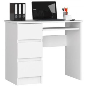 BUREAU  Petit bureau avec 4 tiroirs sur le côté gauche, couleur BLANC, H : 77 cm, L : 90 cm, P : 50 cm