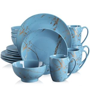 SERVICE COMPLET LOVECASA, 16pcs Service Vaisselle Porcelaine pour 4 Personnes, Série Sweet - Bleu Aqua - pour Pâques