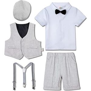 Ensemble de vêtements MINTGREEN Vêtements Garçon Enfant Baptême Tenue de Mariage Pâques Manche Courte Gris Clair 4 pcs