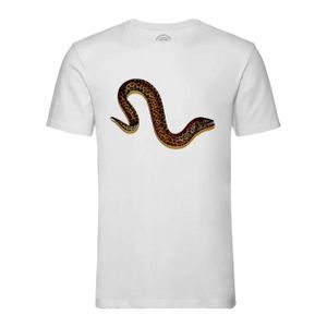 T-SHIRT T-shirt Homme Col Rond Blanc Couleuvre Léopard Biologie Illustration Ancienne