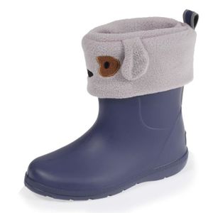 BOTTE Bottes de pluie Isotoner avec chaussette marine - Garçon - Plat - Enfant - A élastique - Caoutchouc