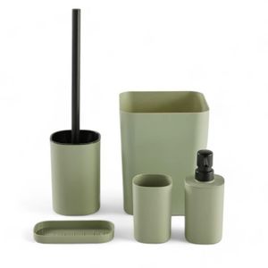 Lot De 4 Accessoires De Salle De Bain Modernes - Porte-Savon, Distributeur, Porte-Brosse à Dents Et Gobelet - Vert