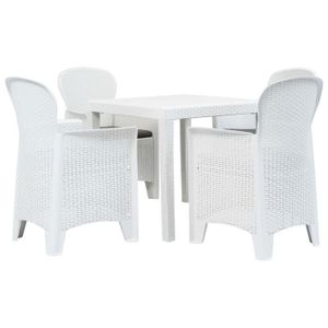 Ensemble table et chaise de jardin vidaXL Meuble à dîner d'extérieur 5pcs Plastique Blanc Aspect de rotin