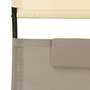 CHAISE LONGUE Chaise longue double avec auvent Textilène Taupe et crème XID