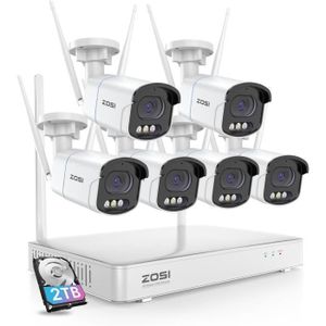 CAMÉRA DE SURVEILLANCE ZOSI 2,5K 8CH NVR Kit Vidéo Surveillance sans Fil avec 4MP Caméra WiFi, Détection de Personne/Véhicule, Audio Bidirectionnel
