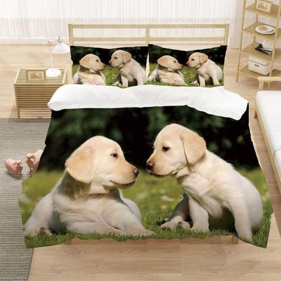 Housse De Couette 200x200 Cm Imprimée 3D Chat Et Chien - Thème Noël - Microfibre Douce Avec 2 Taies D'oreiller 65x65 Cm